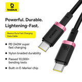 Cablu Baseus de date Dura Series (P10377803U03-01), pentru MacBook, Incarcare rapida, Type-C, PD 240W, 480Mbps, 1m, negru;rosu