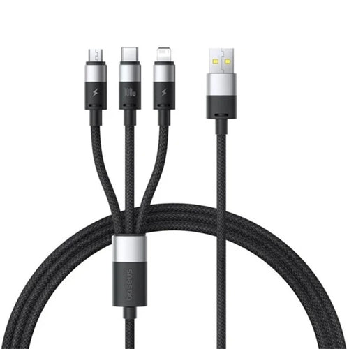 Cablu Baseus de date StarSpeed (P10319900111-01), USB to Type-C, Lightning, Micro-USB, 100W, 1.5m, negru