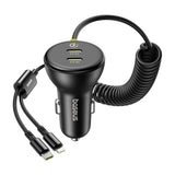 Incarcator auto Baseus (C00035902121-00), 2x USB-C, Incarcare rapida cu USB-C, Lightning Spring Cable, 60W, 3A, 1.4m, negru