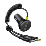 Incarcator auto Baseus (C00035902121-00), 2x USB-C, Incarcare rapida cu USB-C, Lightning Spring Cable, 60W, 3A, 1.4m, negru