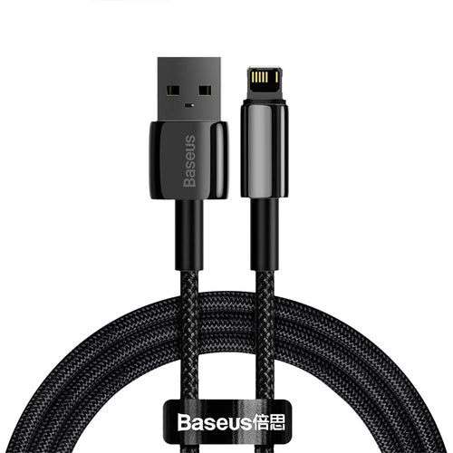 Cablu Baseus de date Tungsten Auriu (Calwj-A01), USB-A to Lightning, 2.4A, 480Mbps, 20W, 2m, negru