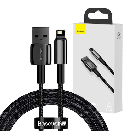 Cablu Baseus de date Tungsten Auriu (Calwj-A01), USB-A to Lightning, 2.4A, 480Mbps, 20W, 2m, negru