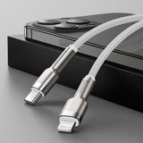 Cablu Baseus de date Cafule Series Metal (Catljk-A02), Type-C to Lightning, Incarcare rapida, 20W, 480Mbps, 1m, alb