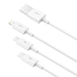 Cablu Baseus de date Superior Series (Camltys-02), USB to Type-C, Micro-USB, Lightning, Incarcare rapida 3.5A, 20W, 1.2m, alb