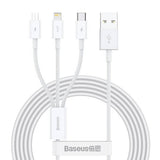 Cablu Baseus de date Superior Series (Camltys-02), USB to Type-C, Micro-USB, Lightning, Incarcare rapida 3.5A, 20W, 1.2m, alb