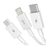 Cablu Baseus de date Superior Series (Camltys-02), USB to Type-C, Micro-USB, Lightning, Incarcare rapida 3.5A, 20W, 1.2m, alb