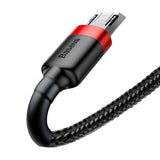 Cablu Baseus de date Cafule (Camklf-B91), USB to Micro-USB, 2.4A, Incarcare rapida, Nylon Braid, Velcro, 1m, negru;rosu