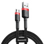 Cablu Baseus de date Cafule (Camklf-B91), USB to Micro-USB, 2.4A, Incarcare rapida, Nylon Braid, Velcro, 1m, negru;rosu
