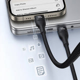 Cablu Baseus de date Flash Series 3 (P10377502111-00), Incarcare rapida, USB-C to 2x USB-C, Lightning, 100W, 480Mbps, 1.5m, negru
