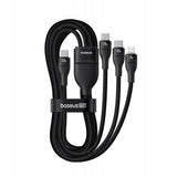 Cablu Baseus de date Flash Series 3 (P10377502111-00), Incarcare rapida, USB-C to 2x USB-C, Lightning, 100W, 480Mbps, 1.5m, negru