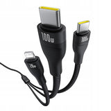 Cablu Baseus de date Flash Series 3 (P10377502111-00), Incarcare rapida, USB-C to 2x USB-C, Lightning, 100W, 480Mbps, 1.5m, negru