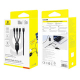 Cablu Baseus de date Flash Series 3 (P10377502111-00), Incarcare rapida, USB-C to 2x USB-C, Lightning, 100W, 480Mbps, 1.5m, negru