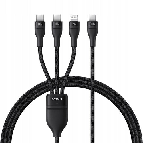 Cablu Baseus de date Flash Series 3 (P10377502111-00), Incarcare rapida, USB-C to 2x USB-C, Lightning, 100W, 480Mbps, 1.5m, negru