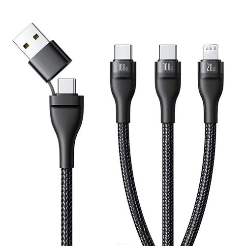 Cablu Baseus de date Flash Series 3 (P10377501111-00), Incarcare rapida, USB, USB-C to Lightning, 2x USB-C, 100W, 1.5m, negru