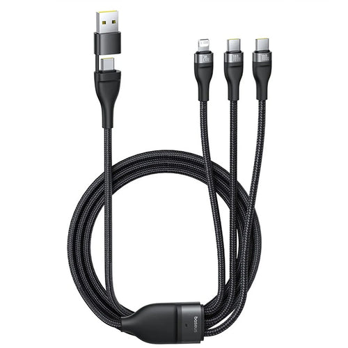 Cablu Baseus de date Flash Series 3 (P10377501111-00), Incarcare rapida, USB, USB-C to Lightning, 2x USB-C, 100W, 1.5m, negru
