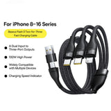 Cablu Baseus de date Flash Series 3 (P10377501111-00), Incarcare rapida, USB, USB-C to Lightning, 2x USB-C, 100W, 1.5m, negru