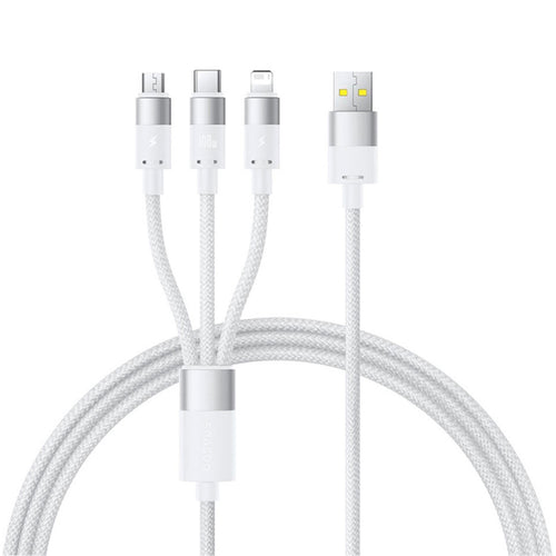 Cablu Baseus de date StarSpeed (P10319900211-00), Incarcare rapida, USB to Micro-USB, Type-C, Lightning, 100W, 1.5m, alb