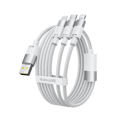 Cablu Baseus de date StarSpeed (P10319900211-00), Incarcare rapida, USB to Micro-USB, Type-C, Lightning, 100W, 1.5m, alb