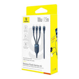 Cablu Baseus de date Flash Series 3 (P10377503321-00), Incarcare rapida, USB-C to 3x Type-C, 3in1, PD100W, 480Mbps, 1.5m, albastru