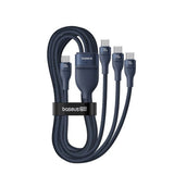 Cablu Baseus de date Flash Series 3 (P10377503321-00), Incarcare rapida, USB-C to 3x Type-C, 3in1, PD100W, 480Mbps, 1.5m, albastru