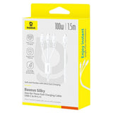 Cablu Baseus de date Silky (P10377706213-00), Incarcare rapida, Type-C to Micro-USB, Lightning, USB-C, 100W, 1.5m, alb