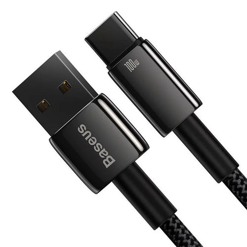 Cablu Baseus de date Tungsten Auriu (CAWJ000101), USB to Type-C, Super Incarcare rapida, 100W, 480Mbps, 2m, negru