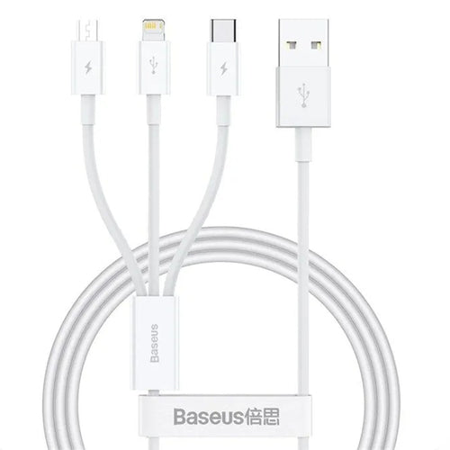 Cablu Baseus de date (P10377705213-00), Incarcare rapida, USB to USB-C, Lightning, Micro-USB, 100W, 480Mbps, 1.5m, alb