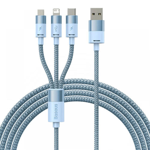 Cablu Baseus de date StarSpeed (CAXS000017), Incarcare rapida, USB to Lightning, Micro-USB, USB-C, 5V/3.5A, 1.2m, albastru