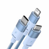 Cablu Baseus de date StarSpeed (CAXS000017), Incarcare rapida, USB to Lightning, Micro-USB, USB-C, 5V/3.5A, 1.2m, albastru