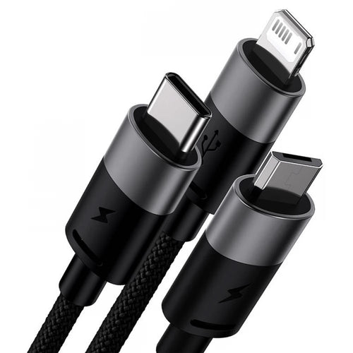Cablu Baseus de date StarSpeed (CAXS000001), Incarcare rapida, USB to Lightning, Micro-USB, USB-C, 20W, 5V/3.5A, 1.2m, negru