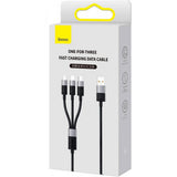 Cablu Baseus de date StarSpeed (CAXS000001), Incarcare rapida, USB to Lightning, Micro-USB, USB-C, 20W, 5V/3.5A, 1.2m, negru