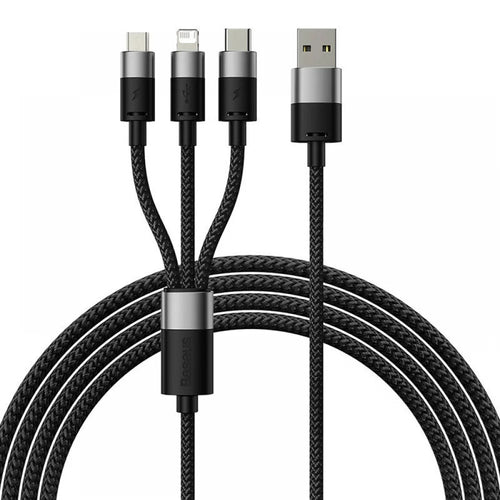 Cablu Baseus de date StarSpeed (CAXS000001), Incarcare rapida, USB to Lightning, Micro-USB, USB-C, 20W, 5V/3.5A, 1.2m, negru