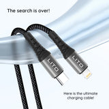 Cablu Lito de date (LD08CL), Type-C to Lightning, Incarcare rapida, 27W, 1m, negru