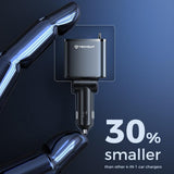 Incarcator auto Techsuit Premium NanoVoltX (C1), cu Retractabil USB-C, Lightning Cables, USB 2.4A, PD30W, 69W, 180°, gri