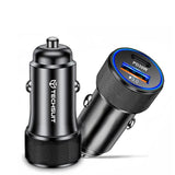 Incarcator auto Techsuit Premium VoltDuo (C2), cu LED Light, USB QC 3.0, Type-C PD30W, ABS, Metal, negru