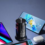 Incarcator auto Techsuit Premium MiniFuseX (C4), Incarcare rapida, Mini Design, 2in1 USB QC 4.0, Type-C PD20W, ABS, negru
