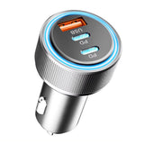Incarcator auto Techsuit Premium DriveBoost (C6), Incarcare rapida, LED Light, USB, 2x Type-C, 60W, argintiu
