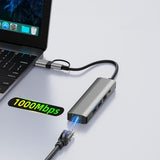 Hub USB Techsuit Docking station BoostNetLink 5in2 (H3), USB, Type-C to 3x USB, 1x USB-C, Ethernet RJ45, 1000Mbps, gri