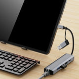 Hub USB Techsuit Docking station BoostNetLink 5in2 (H3), USB, Type-C to 3x USB, 1x USB-C, Ethernet RJ45, 1000Mbps, gri