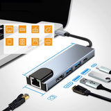 Hub USB Techsuit Docking station NetBridge 5 in 1 (H1), Type-C to 1x USB2.0, 1x USB3.0, 1x Type-C, 1x HDMI, 1x RJ45, PD87W, 4K@30Hz, gri