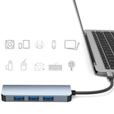 Hub USB Techsuit Docking station DataBridge 4 in 1 (H8), USB, Type-C to USB 3.0, 3x USB 2.0, gri