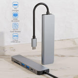 Hub USB Techsuit Docking station TurboChargeX 6 in 1 (H5), Type-C to 2x USB, Type-C, HDMI, TF/SD Card, PD100W, 4K@30Hz, gri