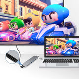 Hub USB Techsuit Docking station TurboChargeX 6 in 1 (H5), Type-C to 2x USB, Type-C, HDMI, TF/SD Card, PD100W, 4K@30Hz, gri