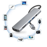 Hub USB Techsuit Docking station TurboChargeX 6 in 1 (H5), Type-C to 2x USB, Type-C, HDMI, TF/SD Card, PD100W, 4K@30Hz, gri
