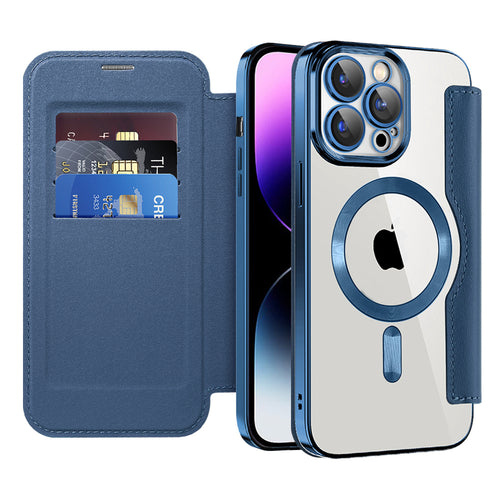 Husa pentru iPhone 14 Pro Max, Techsuit SmartMag Book Case, albastru