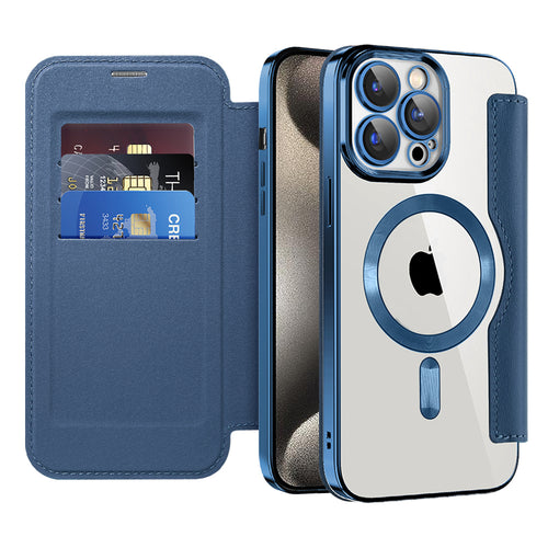 Husa pentru iPhone 15 Pro Max, Techsuit SmartMag Book Case, albastru