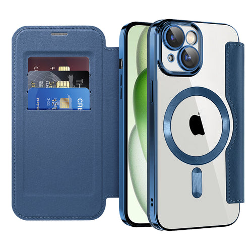 Husa pentru iPhone 15 Plus, Techsuit SmartMag Book Case, albastru