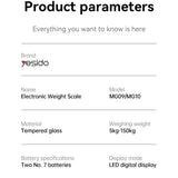 Cantar digital Yesido Digital Scale Body Weight (MG09), LED Display, Tempered Glass, 5-150kg, negru