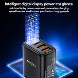 Incarcator retea Yesido (YC67), cu Afisaj digital, Incarcare rapida, pentru Phone, Tablet, 3in1, 2x USB, Type-C, 17W, negru