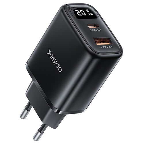 Incarcator retea Yesido Incarcator retea (YC68), cu Afisaj digital, Incarcare rapida, pentru Phone, Tablet, USB, Type-C, 20W, negru